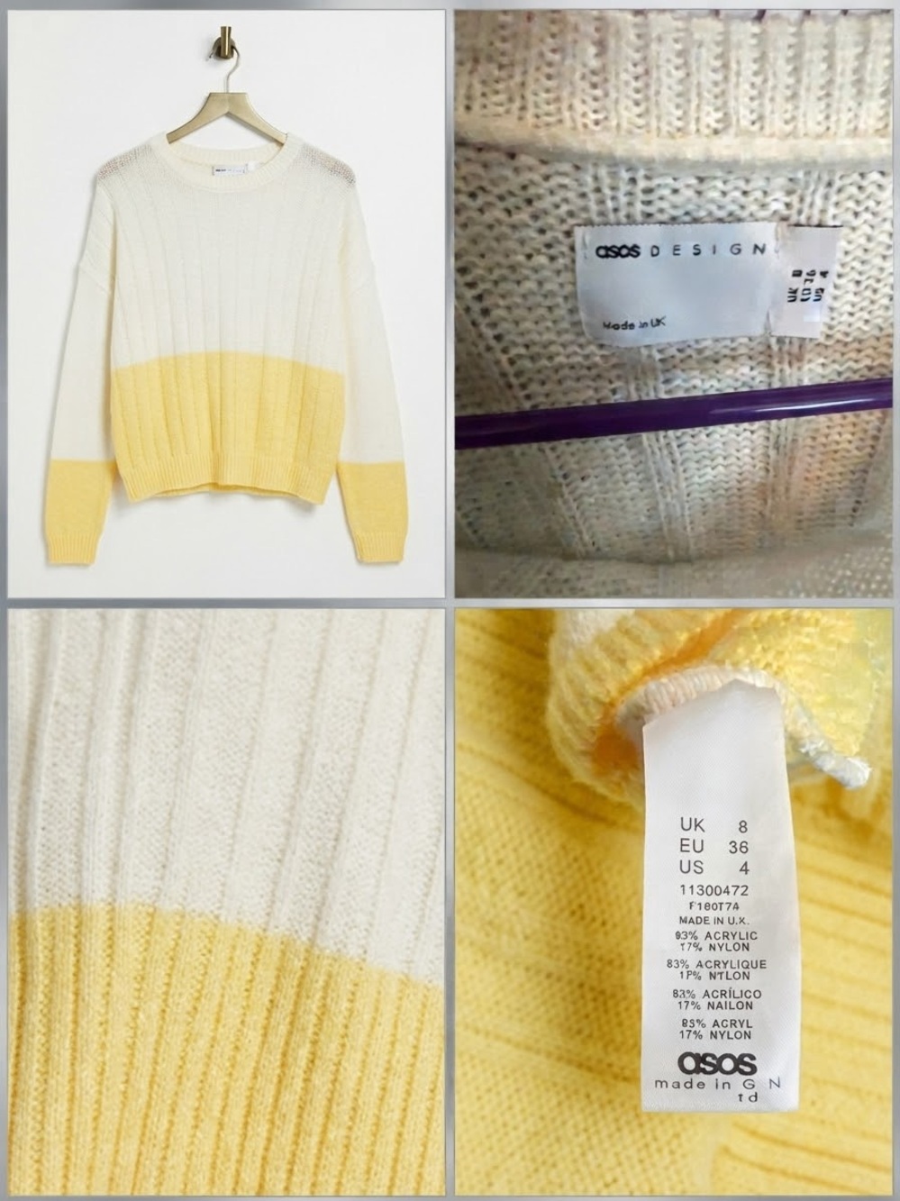 ASOS Cream and Yellow Crewneck Colorblock Sweater